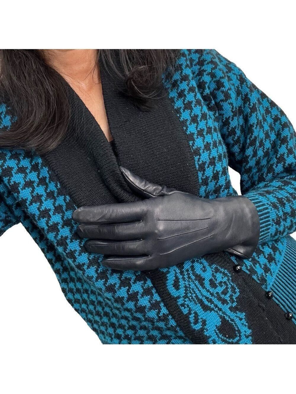 Vintage DENTS Britain buttery soft dark blue leather silk lined gloves 6.5